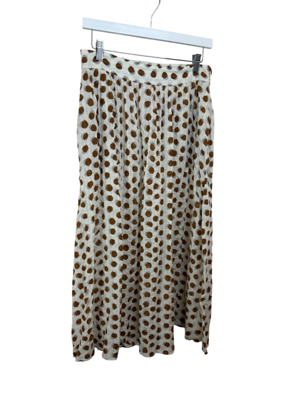 Mango Off White & Brown Polka Dot Cotton Midi Skirt Size Large
